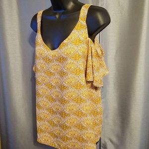 Adrienne Vittadini Gold cold shoulder top.